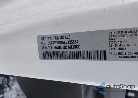 2020 Ram Promaster 1500 High Roof 136 Wb из США, поврежденный, VIN 3C6TRVBG5LE135584